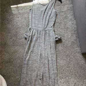 LOFT Gray Sleeveless Knit Flare Jumpsuit